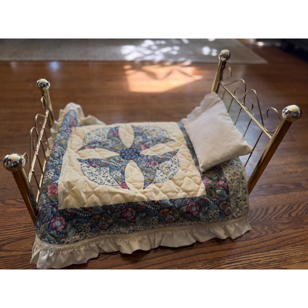 American Girl Doll Samantha Vintage Brass Doll Bed w/ Mattress & Pillow Set 19"